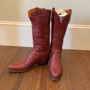 1883 Lucchese Burgundy Wine Goat Cowboy Boots 5.5B Red